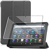 【全面保護グループ】対応 Amazon Fire HD 8 2022年発売 第12世代 用のケース 対応 HD 8 2020 / Fire HD 8 Plus 第10世代 用の保護カバー衝撃吸収 + FOR Amazon Fire HD 8 2022 第12世代 用の強化ガラスフィルム 表面硬度9H 飛散防止処理 タブレット 専用 液晶保護フィルム 全面保護（ブラック)