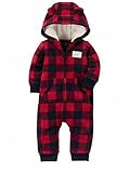カーターズ ロンパース carter's 男の子用 赤x黒バッファローチェック クマ耳付きフードフリース地ジャンプスーツ (12months(72-78cm)) [並行輸入品]