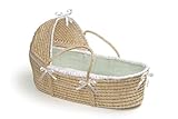 Badger Basket Natural Moses Basket with Hood, Sage Waffle Bedding by Badger Basket
