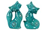 Urban Trends Collection 27212-AST 4 Piece Distressed Gloss Turquoise Ceramic Sitting Fox Figurine wi
