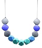 Silicone Teething Nursing Necklace. Kiddles "Chunky Chew" (Blue/Gray)Toxin Free and Eco friendly [並行