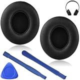 イヤーパッド イヤークッション Beats Solo2 & Solo3 Wireless 交換用ヘッドホン パッド1 組2個セット 交換パッド ヘッドホンパッド 交換簡単 合成皮革 通気性 交換用イヤーパッド 分解用プライバー3点セット付き（ブラック）