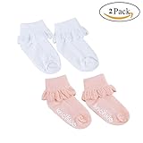 Ochine 幼児用ソックス 2足組 子供の靴下 滑り止め付き ハイソックス つば付き プリンセス風 コットンブランド 女の子 吸汗吸湿 保育園 出産お祝い 0-3歳