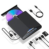 ノートパソコン用外付けCD/DVDドライブ 7イン1 USB 3.0 DVDプレーヤー ポータブルCD/DVDバーナー CD ROM ノートパソコン用外付けDVDドライブ デスクトップPC Windows 11/10/8/7 Linux Mac OS対応 (ジェットブラック)