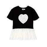 子供服 半袖 Tシャツ 夏 ハート型の柄 女の子 ガールズ キッズ 赤ちゃん 可愛い 綿 柔らか おしゃれ 素敵 ショートスリーブ ブラック