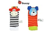 可愛い靴下　SOZZY ベビー用ガラガラが縫い込まれた｢カチャカチャ｣ と音の鳴るソックス （２種類で１足） とにかく可愛い！ 《　ウシさん＆イヌさん　》