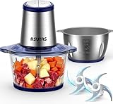 ASUTAS フードプロセッサー 2L大容量 【2ボウル】 1台5役 (刻む・混ぜる・潰す・砕く・粗おろし) 400Wハイパワー 2段階スピード 4枚刃カッター フードチョッパー 氷も砕ける ブレンダー 離乳食 電動 挽肉 みじん切り フードミキサー 家庭用 水洗い可能 スムージー PSE認証 ブルー
