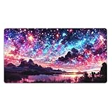MTG プレイマット TCG プレイマット ボードゲーム カードゲーム トレーディングカードゲーム プレイマット デスクマットパッド 滑らかな表面 ラバーベース ステ ッチエッジ オリジナル手描き 星空(60x35cm)