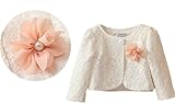Lunon （ルノン）子供服 女の子 カーディガン お呼ばれ ドレス ボレロ フォーマル コサージュ 付き パーティー 発表会 入園式 結婚式 花柄 レース 白 ホワイト 羽織 (100)