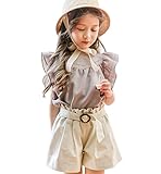 FEVON　ブラウス　キッズ　女の子　半袖　夏　フリル袖　ブラウス　トップス　子供服　ガールズ　カットソー　Tシャツ　無地　可愛い　ゆったり　ファッション　シャツ　通園　通学　フォーマル　カジュアル