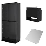 【福袋】【地球家具】コレクションラック「ワイド」新シリーズセット 幅83cm 奥行39cm 【正規品】[鍵付きコレクションケース] [耐震]（開き戸 ハイタイプ本体+上置きハイタイプ+背面ミラー） ブラック