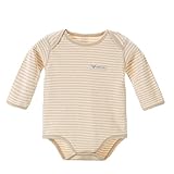 エルフ ベビー(Fairy Baby)オーガニックコットンベビー夏ボディスーツ ロンパース 肌着 長袖 ストライプ 73cm カーキ