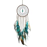 Onior 手作りドリームキャッチャー壁掛けブルーフェザーターコイズビーズ車壁掛けアクセサリー装飾品装飾工芸品耐久性と便利