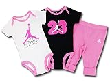 (JORDAN)ジョーダン　ベビー ロンパース＆パンツ 3点セット (6-9M, 白黒ピンク) [並行輸入品]