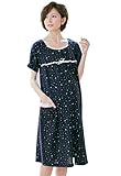 Angeliebe エンジェリーベ マタニティ パジャマ 授乳口付き パターン メッシュ 星柄 プリント 2way ネグリジェ 妊婦服 産前 産後 前開き 半袖 L ネイビー 21828 218282
