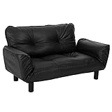 (OSJ) 2人掛け ローソファー 北欧 背もたれ/アーム5段可動 (レトロ風)抱きまくら2個付き (ブラック)