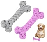 CHIPP'S 犬の噛むおもちゃ コットンガブボーン２本セット, 犬用おもちゃ, ロープ, 歯磨き, ストレス解消, イタズラ防止,中型犬 (ピンク＆グレー)