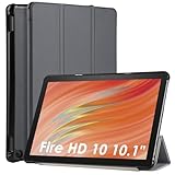 WD&CD Fire HD 10 2023 10.1" 対応 タブレットケース Fire HD 10 2023 対応 タブレットカバー 薄型 耐衝撃 オートスリープ機能 肌感レザー 三つ折りスマート マグネット式 保護カバー(グレー)