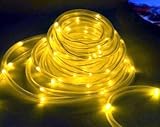 ソーラーLEDチューブ 夜間になると自動点灯する LED100個搭載で 長さ10mの ロングケーブル エクステリア 防犯 4カラーあり (イエロー)