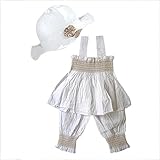 BOBORA　女児セット　ベビー　サスペンダースカート＆帽付き＆パンツ　三点セット　白　日よけ　夏　綿　０－３歳　韓国風