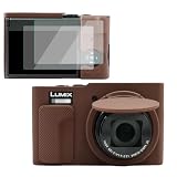 VOVMOEYA Panasonic Lumix TZ/ZS99用カメラケース スクリーンプロテクター2枚とハンドストラップ付き、DC-TZ99シリコンケース、ソフト保護軽量,ブラウン