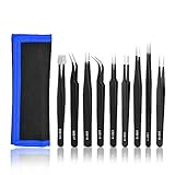 精密ESDピンセット Atpwonz 9本セット ツイーザー 種類豊富 防磁 静電気防止 精密機器 電子工作 模型製作 極細 黒 収納袋付