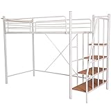 (OSJ)ロフトベッド 階段付き 宮付き システムベッド シングル ベッド 子供 一人暮らし フレームベッド パイプベッド ロフトベッド はしご 便利 新生活 (ホワイト)