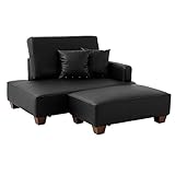 ソファ カウチソファ オットマン コンパクト コーナー フロア ローソファ (PVCブラック)