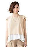 Sweet Mommy ジョーゼット×シフォン 重ね着風 授乳トップス キャップスリーブ レーヨン裏地 長め丈 ラウンドネック マット素材 上品 オフィス 産前産後 授乳服 マタニティ L ライトベー