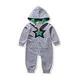 (キッズインタイム)KIDSINTIME ベビー キッズ 子供服 男の子 長袖 カバーオール 星 フード付き ジップ 前開き ロンパース 英字 アップリケ アウターウェア レッド グレー ホワイト G