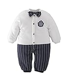 AvaCostumeベビーボーイズ冬の長袖キルティング紳士ロンパージャンプスーツの服、ストライプ 9M
