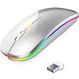 ワイヤレスマウス 静音 7色LED （silver）