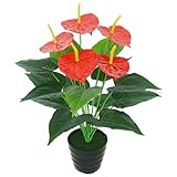(ADOSSY) 人工 観葉植物 恋愛運アップ 金運アップ 人間関係アップ 風水 組み立て 簡単 インテリア 雑貨 鉢植え (アンスリューム 黒鉢)