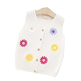 子供服 ニットベスト ノースリーブ ニット ベスト セーター カーディガン Vネック キッズ 子供 女の子 女児 花刺繍 90-130cm ホワイト