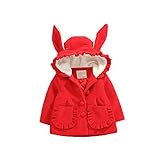 Pojour ベビー服 子供服 女の子 冬 防寒 おしゃれフード付きコート かわいい耳ジャケット 厚手 長袖 暖かい ベビールームウェア 普段着 カジュアル 旅行 記念日 プレゼント 赤