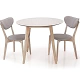 LOWYA （ロウヤ） ダイニングセット ダイニングテーブル 3点セット 2人掛け 天然木 丸テーブル 幅90 ホワイト×ライトグレー 一人暮らし おしゃれ 新生活