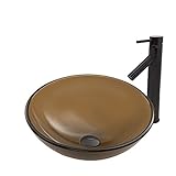VIGO Sheer Sepia Frost Glass Vessel Bathroom Sink and Dior Vessel Faucet with Pop Up, Antique Rubbed
