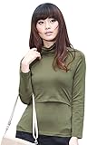 Sweet Mommy プレミアムコットンベア天竺 タートル しっとり滑らか ストレッチフィット すっきりシルエット ハイネック 授乳 カットソー インナー 【冬クララ】 マタニティ 授乳服／カーキ／