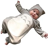 JN トトロ風 赤ちゃん ベビー 用 ロンパース カバーオール 帽子付き 長袖 コスチューム 新生児 出産祝 下開き 春 夏 秋 冬服 (90, グレー)