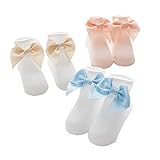 Ainial　ソックス　ベビー　春秋　靴下　赤ちゃん　子供のソックス　子供靴下 キッズソックス　女の子　ガールズ　可愛い　リボン付き　コットン　滑り止め　女児　クルーソックス　新生児　 幼児用　3足セ