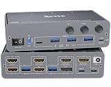 KCEVE 15-in-1 USB Cドッキングステーション KVMスイッチ USB 3.0 KVMスイッチ ノートパソコン2台 モニター2台 4K@60Hz、USB-C MSTポート2個、デュアルHDMI出力、80W PD、5Gbps、ギガビットイーサネット、TF/SDカード、有線リモコン