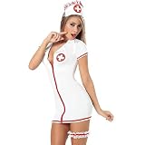 白いロブの天使の看護婦の服のランジェリーホワイトネットのタイツのセット
