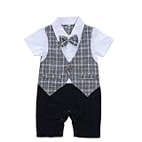 ベビー男の子ロンパースフォーマルパーティータキシード1psc Short Sleeve with Bowknot カラー: グレー