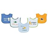 Luvable Friends Fun Sayings Bib with Peva Backing, Blue Sayings, 5 Count by BabyVision [並行輸入品]