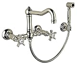 Rohl A1456XMWSSTN-2 A1456Xmws-2 Country Kitchen Wall Mounted Bridge Faucet with Side Spray, Satin Ni