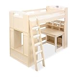 木製 ロフトベッド システムベッド Chambre(シャンブル) デスク・ラック・シェルフ付き (ナチュラル×ホワイトウォッシュ)