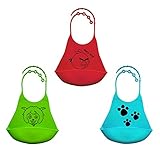 GudeHome 3点セット ソフト 防水性 シリコン製 キュート ベビービブ インファント キッズ トドラー 食事用 よだれ掛け 胸当て ボーイズ ガールズ 調整可能 スナップ開閉式 食べこぼしキャ