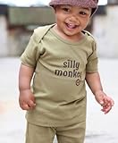 ラゲッドバッツ Olive 'Silly Monkey' Knit Tee ラッフルバッツ 男の子 Tシャツ ベビーTシャツ 半袖Tシャツ 男の子Tシャツ 6-12M