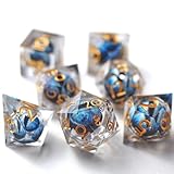多面体ダイスセット ドラゴンアイダイス DND多面体サイコロセット ダンジョンズ ドラゴンズ DND、RPGなどテーブルゲーム用 D20 D12 D10 D8 D6 D4液体入れ TRPG カードゲーム 知育 教育などに (青)