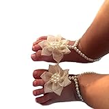 miugleベビーパール裸足サンダルwithリボン、アイボリー